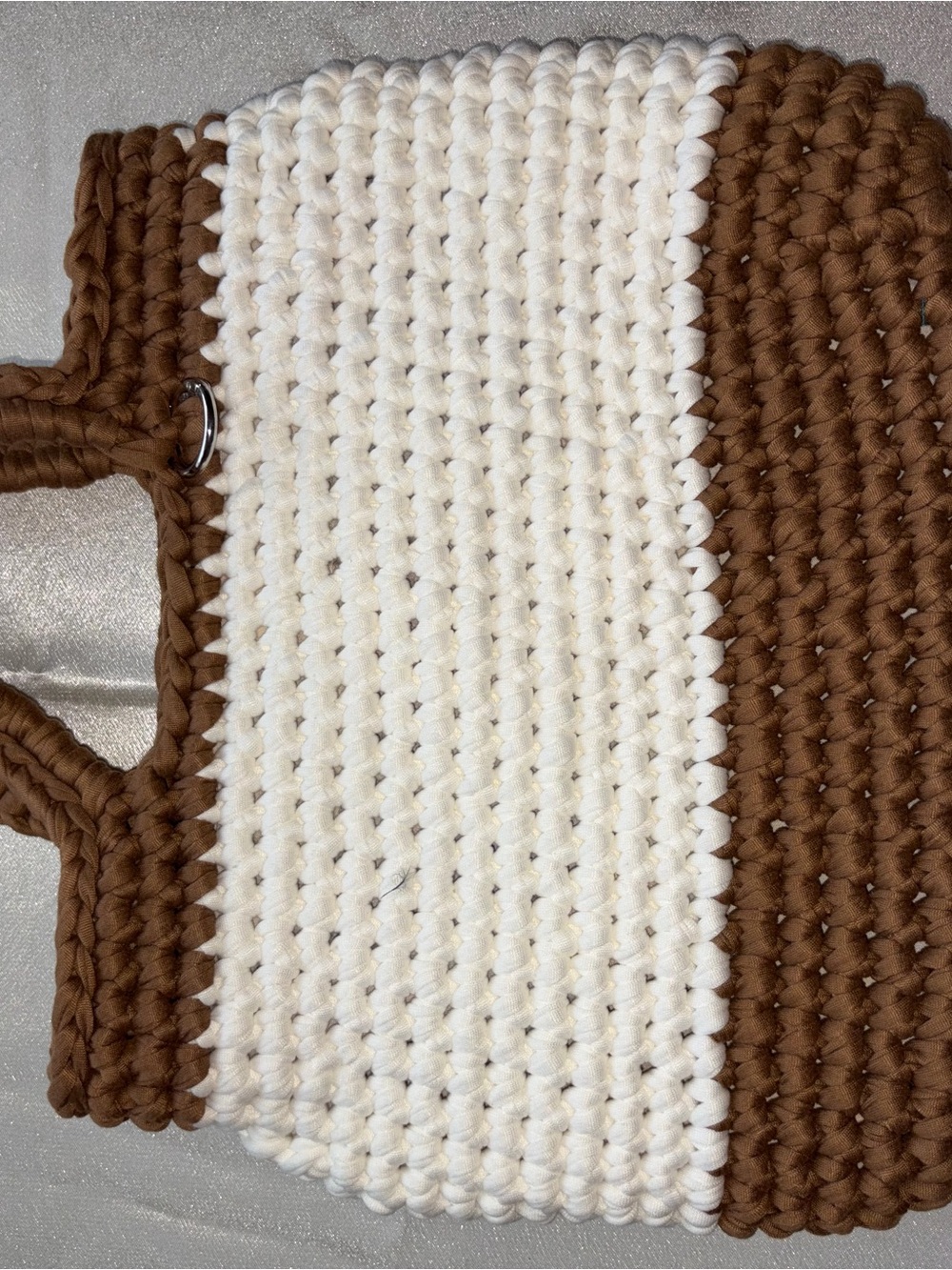Handwoven Brown and Cream Crochet Tote Bag